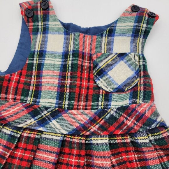 Fawn Tog Vintage Girls 3T  Tartan Plaid Jumper Dress Pleated Skirt Button Straps - Picture 2 of 12